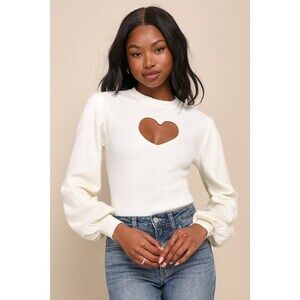 Lulus Always In Your Heart Ivory Cutout Long Sleeve Sweater Top White - Size S